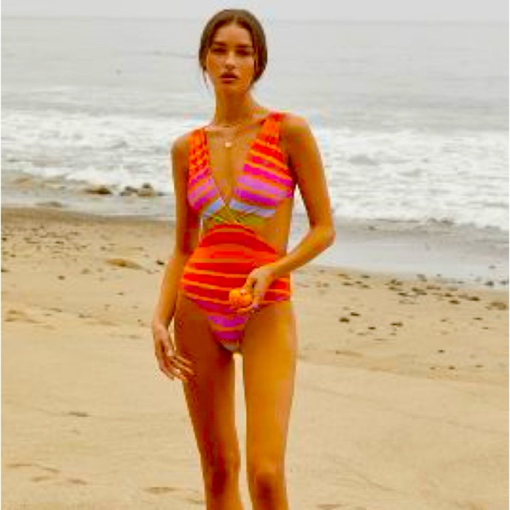 FARM Rio Orange and Pink One Piece Swimsuit